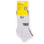 Weiße Sneaker-Socken im 2er Set mit Borussia Dortmund Logo und Schriftzug, ideal für BVB-Fans.