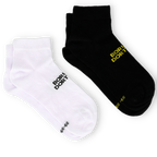 Chaussettes de sport BVB vendues par lot de 2, disponibles en noir et en blanc, chaque paire arborant le logo BVB et l'inscription « Borussia Dortmund », idéales pour les supporters.