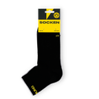 BVBの「クォーターソックス」。ブラック＆イエローのデザインで、便利な2足セット。BVBのロゴと黄色の文字が入っており、ファンに最適です。