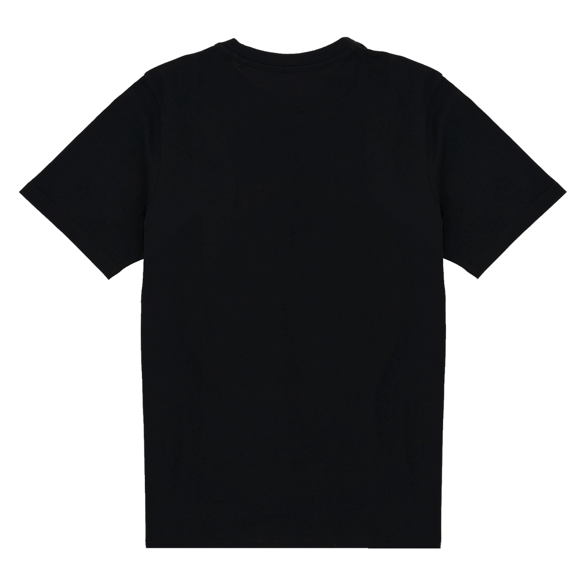 Schlichtes schwarzes T-Shirt in der Rückansicht, mit kurzem Ärmel und minimalistischem Design.