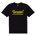 Black BVB T-shirt with yellow "Borusse!" lettering, perfect for Borussia Dortmund fans.