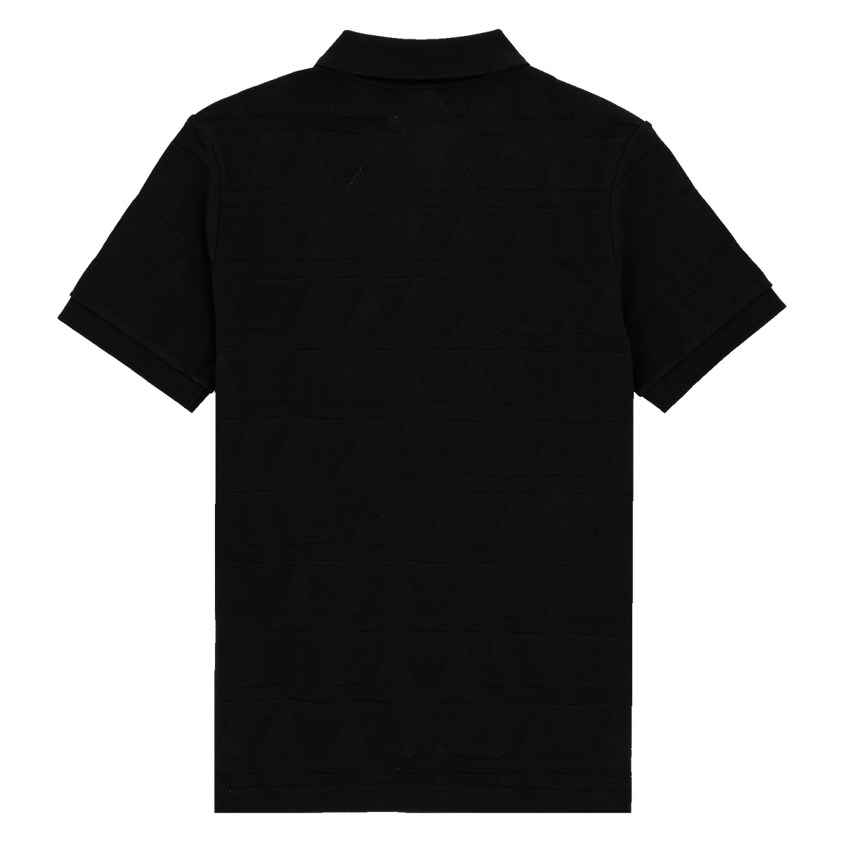 Schwarzes BVB Gold II Poloshirt in Rückansicht mit dezentem Muster, kurzem Kragen und kurzen Ärmeln, ideal für Fans von Borussia Dortmund.