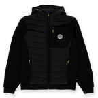 Veste de stade noire du BVB 2025, dotée de fermetures éclair jaunes et d'un logo BVB 09 bien visible sur la poitrine, parfaite pour les supporters et adaptée à diverses occasions.