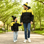 Giacche invernali del BVB nei colori nero e giallo per adulti e bambini, ideali per l'uso quotidiano e le attività del tempo libero.