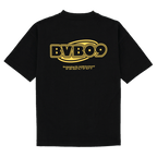 Maglietta nera del BVB "Echo" con un vistoso logo BVB09 in caratteri gialli e l'indirizzo del SIGNAL IDUNA PARK sul retro.