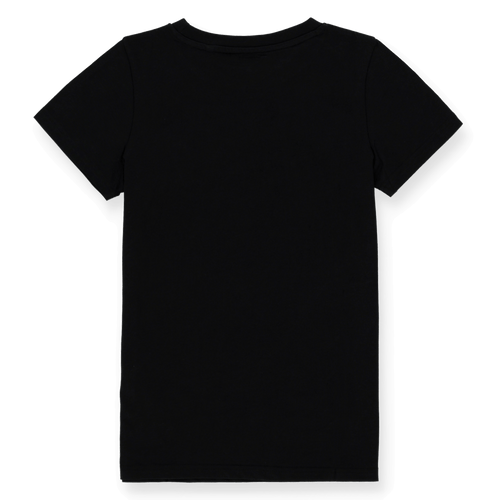 Schwarzes BVB 1909 T-Shirt für Frauen mit kurzem Ärmel, Rückansicht, einfarbiges Design.