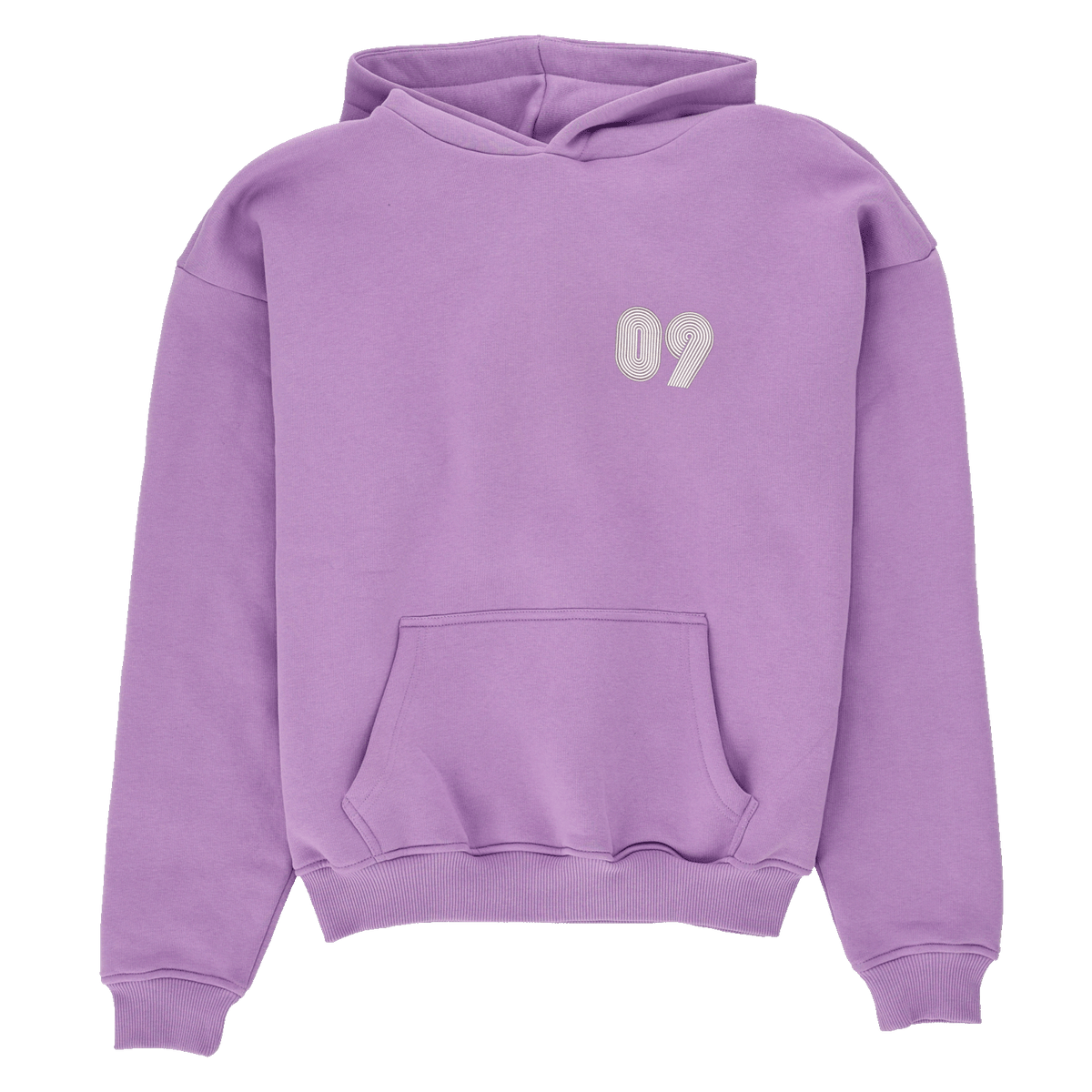 Purple BVB hoodie with a hood and a white "09" logo printed on the chest—perfect as a comfortable fan item.