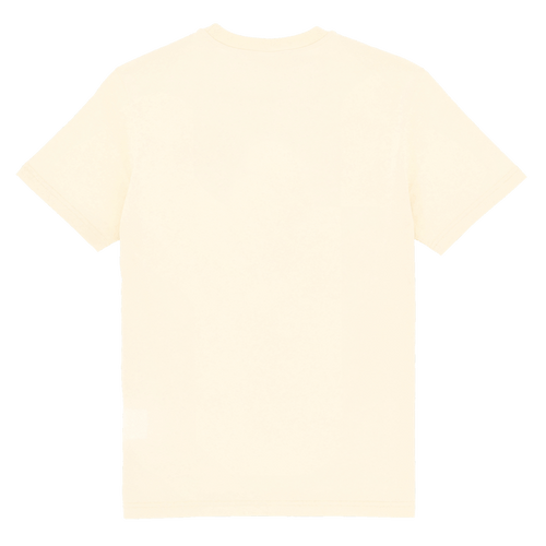Vue arrière d'un t-shirt blanc cassé clair du Borussia Dortmund, au design sobre et minimaliste.