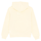 Die Rückansicht des BVB Core Hoodies in Off-White mit Kapuze. Einfach und modern gestaltet.