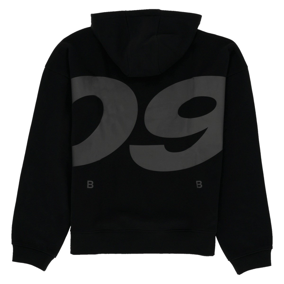Schwarzer BVB Urban Hoodie mit großem 09-Design auf der Rückseite, Kapuze, ideal für Borussia Dortmund Fans.