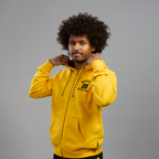 BVB Explorer I Sweatshirt Jacket in yellow with a black BVB 09 Dortmund logo, hood, and zipper—perfect for fans and casual wear.