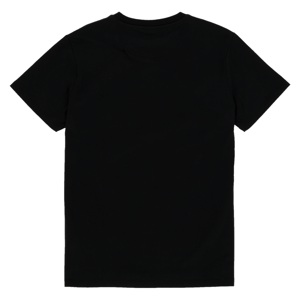 Rückansicht eines schwarzen BVB-T-Shirts mit schlichtem Design und kurzen Ärmeln.