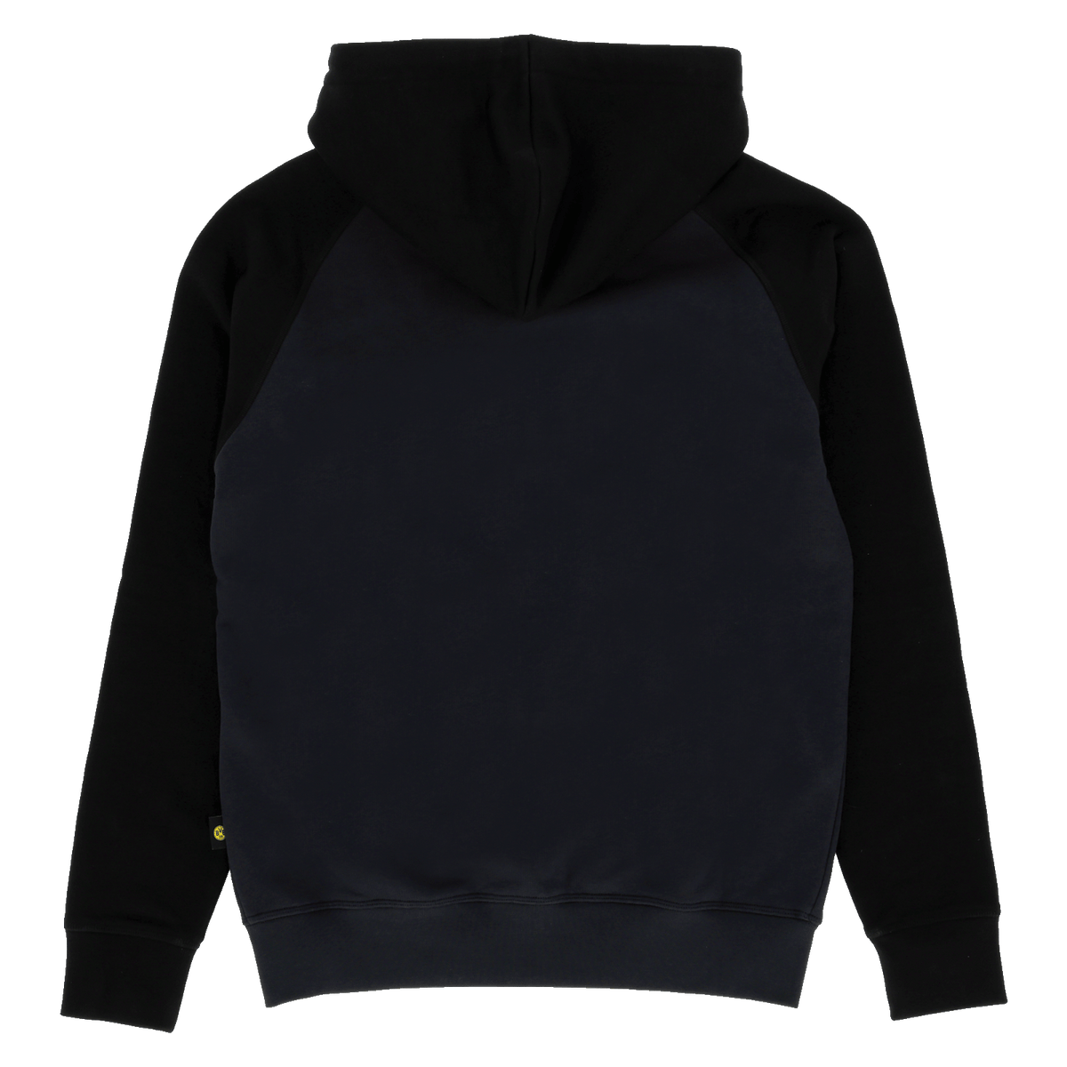 Rückansicht einer schwarzfarbenen BVB Explorer I Sweatjacke mit Kapuze, geeignet für Fans von Borussia Dortmund.