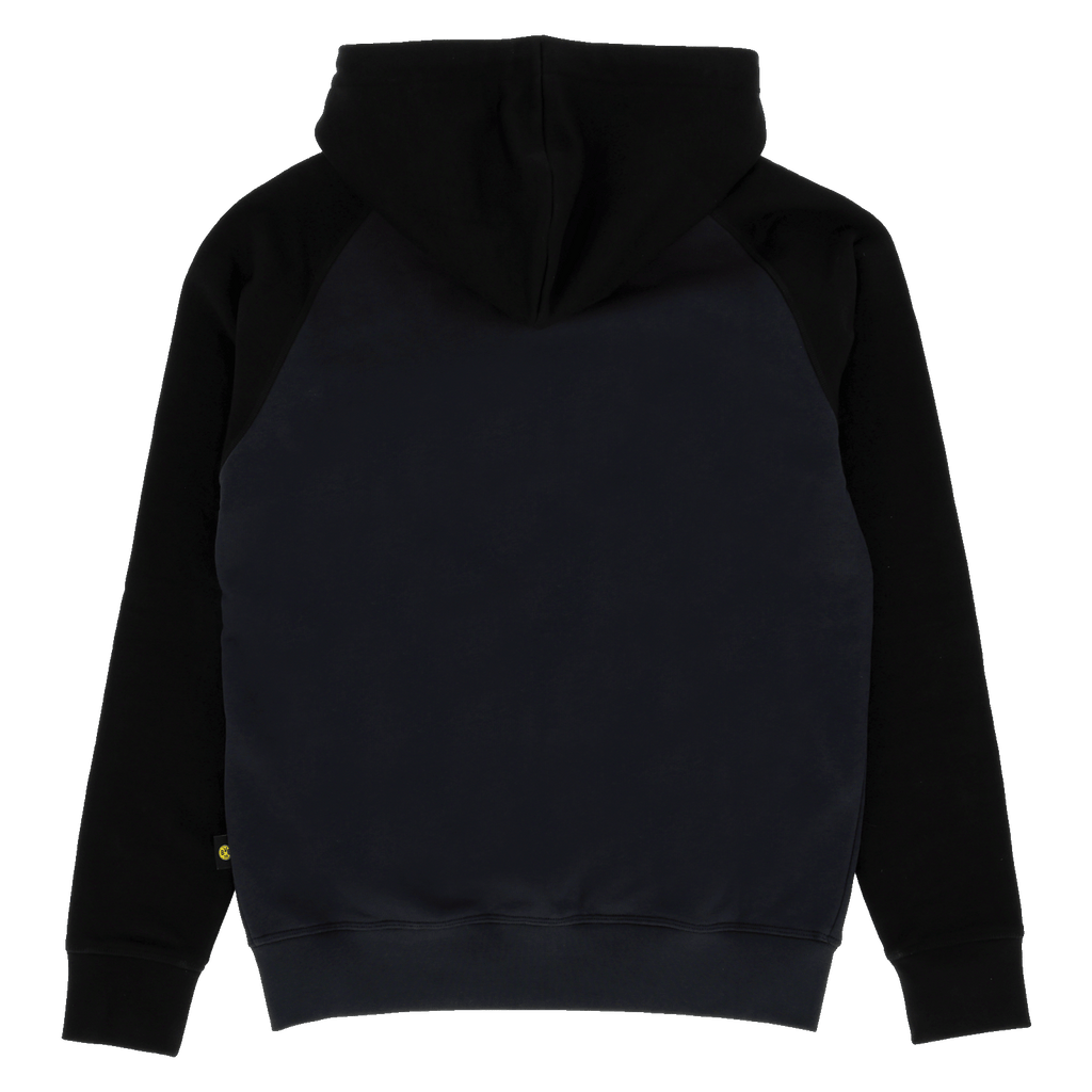 Vista posteriore di una giacca in felpa con cappuccio BVB Explorer I di colore nero, ideale per i tifosi del Borussia Dortmund.