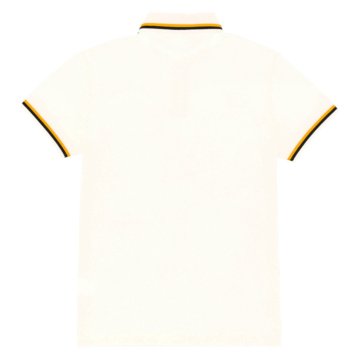 Das weiße BVB-Polo-Shirt mit Kurzarm-Design zeigt schwarzgelbe Akzente am Kragen und den Ärmeln. Perfekt für Fans von Borussia Dortmund.
