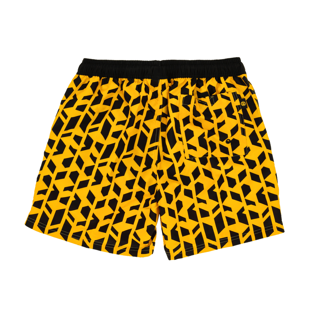 Pantaloncini “BVB Festival II” nero e giallo con motivo accattivante, elastico in vita e tasca posteriore. Ideali per le giornate estive e per i tifosi del Borussia Dortmund.