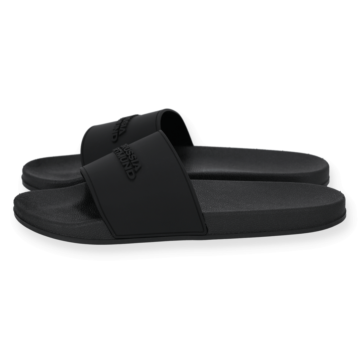 Black BVB rubber flip-flops with an embossed Borussia Dortmund logo on the wide strap, ideal for leisure and summer.