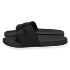 Black BVB rubber flip-flops with an embossed Borussia Dortmund logo on the wide strap, ideal for leisure and summer.