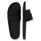 Black BVB bath slippers with "Borussia Dortmund" lettering, suitable for leisure and sports activities.