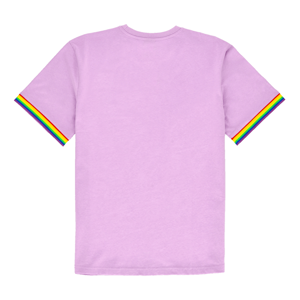 Camiseta morada del BVB con detalles en forma de arcoíris en los puños; vista trasera de este artículo para aficionados.