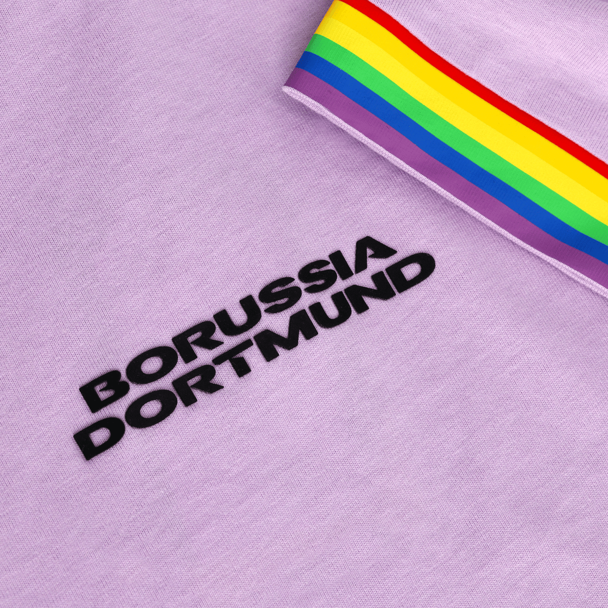 Purple BVB Rainbow T-shirt with the Borussia Dortmund logo and a rainbow design—a modern style for soccer fans.