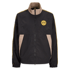 Black BVB track jacket in "Rote Erde" with yellow stripe details and the BVB 09 logo on the front, perfect for Borussia Dortmund fans.