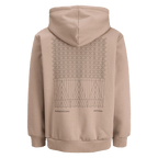 Chaqueta sudadera beige del BVB «Rote Erde Desert» con estampado geométrico en la espalda, ideal para los aficionados del Borussia Dortmund.