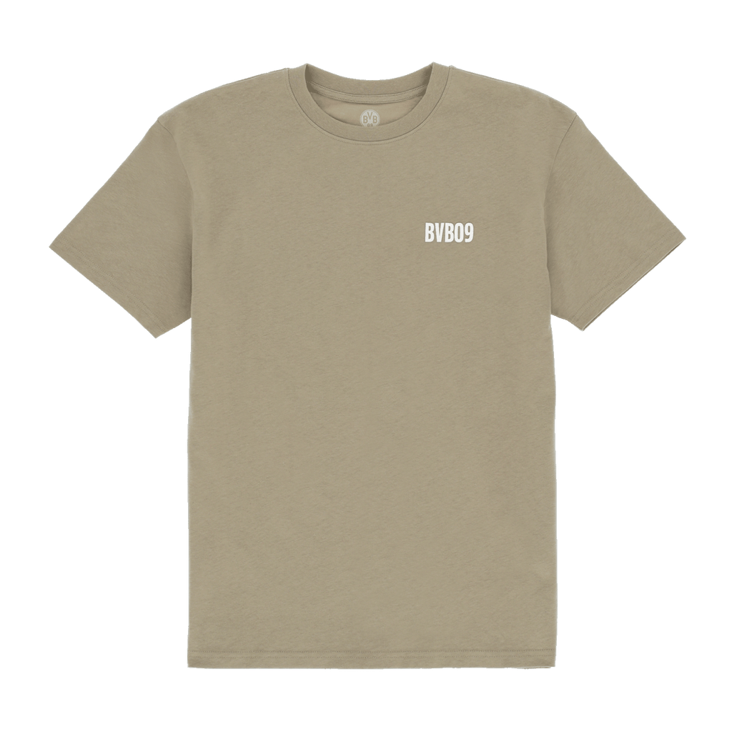 Simple BVB T-shirt in sage for women with the BVB09 logo on the chest, ideal for casual wear and fan outfits