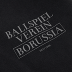Felpa con cappuccio del BVB in nero sbiadito da donna, impreziosita dal logo “BALLSPIEL VEREIN BORUSSIA” e dalla scritta “Seit 1909”, ideale per i tifosi del Borussia Dortmund.