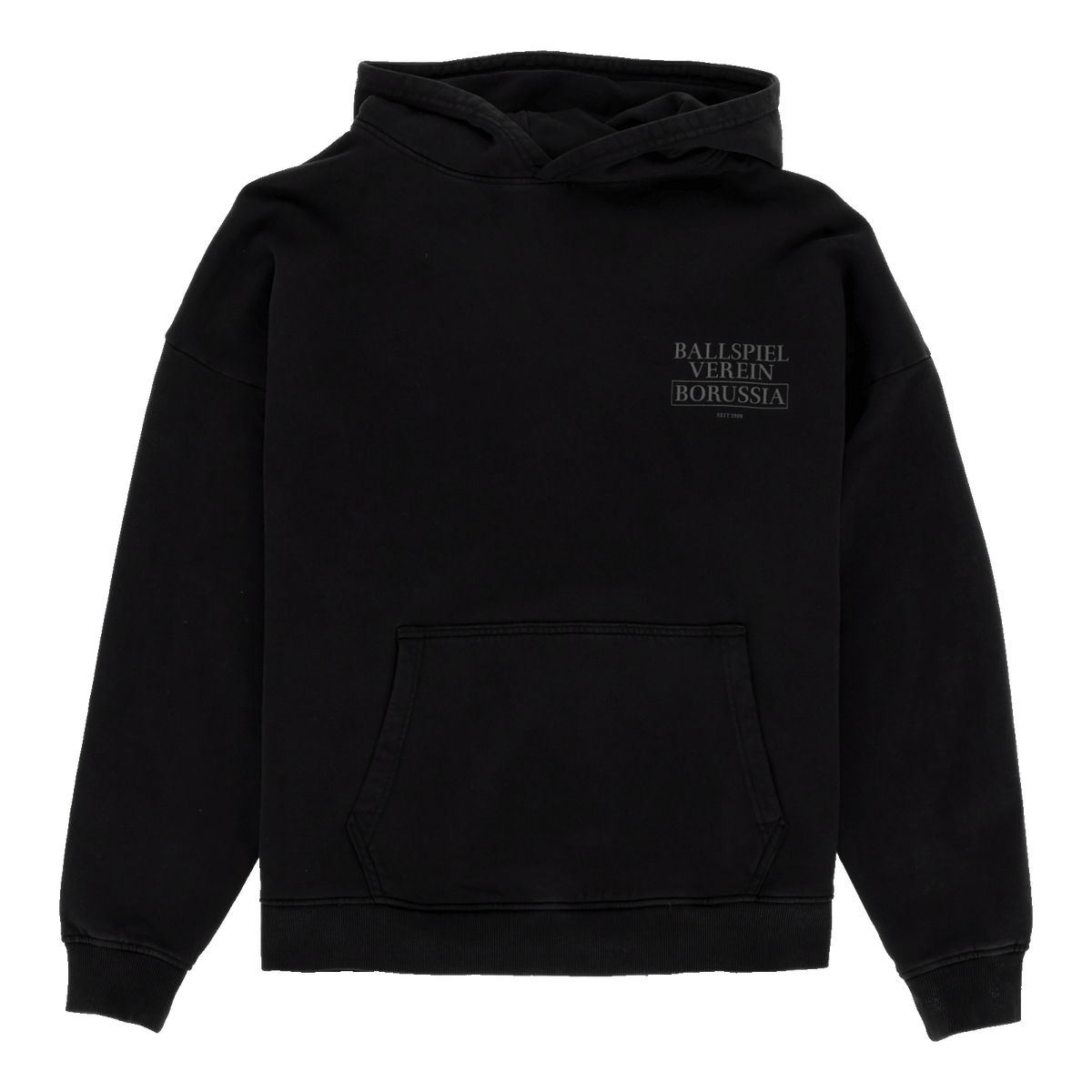 Schwarzer BVB Hoodie für Frauen aus hochwertigem Material, mit Ballspielverein Borussia Schriftzug auf der Vorderseite, ideal für Fans.