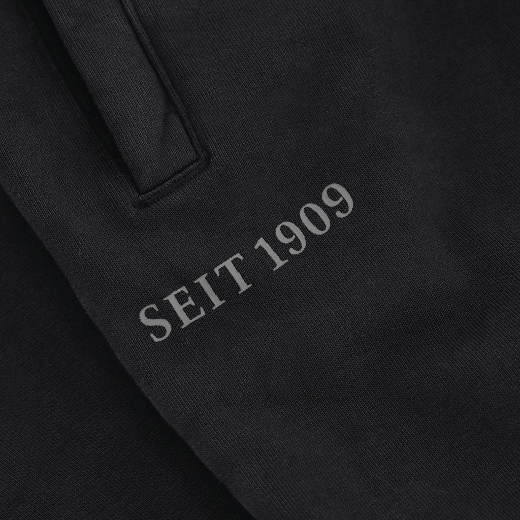 Pantalon de survêtement noir BVB pour femme, orné de l'inscription « SEIT 1909 », idéal pour les fans du Borussia Dortmund, adapté aux activités sportives et de loisirs.