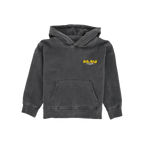 Sweat à capuche noir pour enfants du BVB, dans un style graffiti urbain, avec l'inscription « Null Neun » en jaune sur le devant, idéal pour les jeunes supporters du Borussia Dortmund.