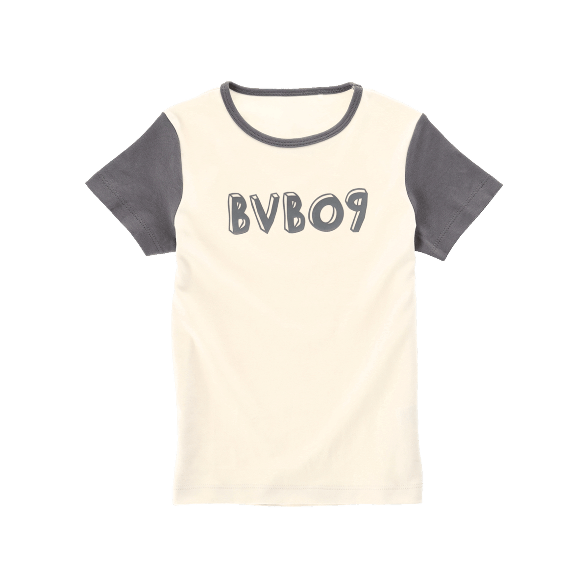Weißes BVB T-Shirt für Kinder mit grauen Ärmeln im Colorblock-Design und großem BVB09-Schriftzug auf der Brust.
