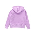 Rückansicht eines lila BVB EMMA Hoodies für Kinder mit Kapuze, ideal für junge Fans des Vereins Borussia Dortmund.
