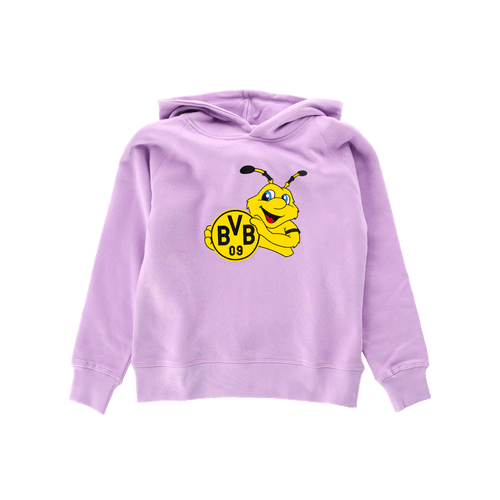 Purple hoodie for kids with the BVB-EMMA logo on the front, perfect for Borussia Dortmund fans.