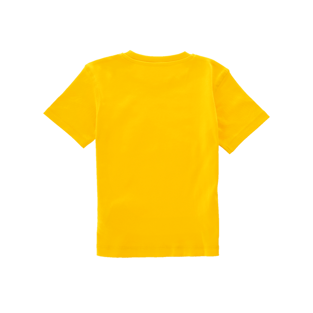Rückansicht des gelben BVB-EMMA Kinder T-Shirts im schlichten Design, ideal für junge Fans von Borussia Dortmund