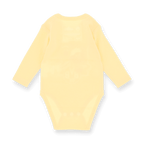 A yellow BVB long-sleeved baby onesie, shown from the back, inspired by Sesame Street. Perfect for young Borussia Dortmund fans.