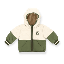 Giacca invernale bicolore del BVB per neonati e bambini piccoli, nei colori verde e bianco, con cappuccio e stemma del BVB ricamato sul petto.