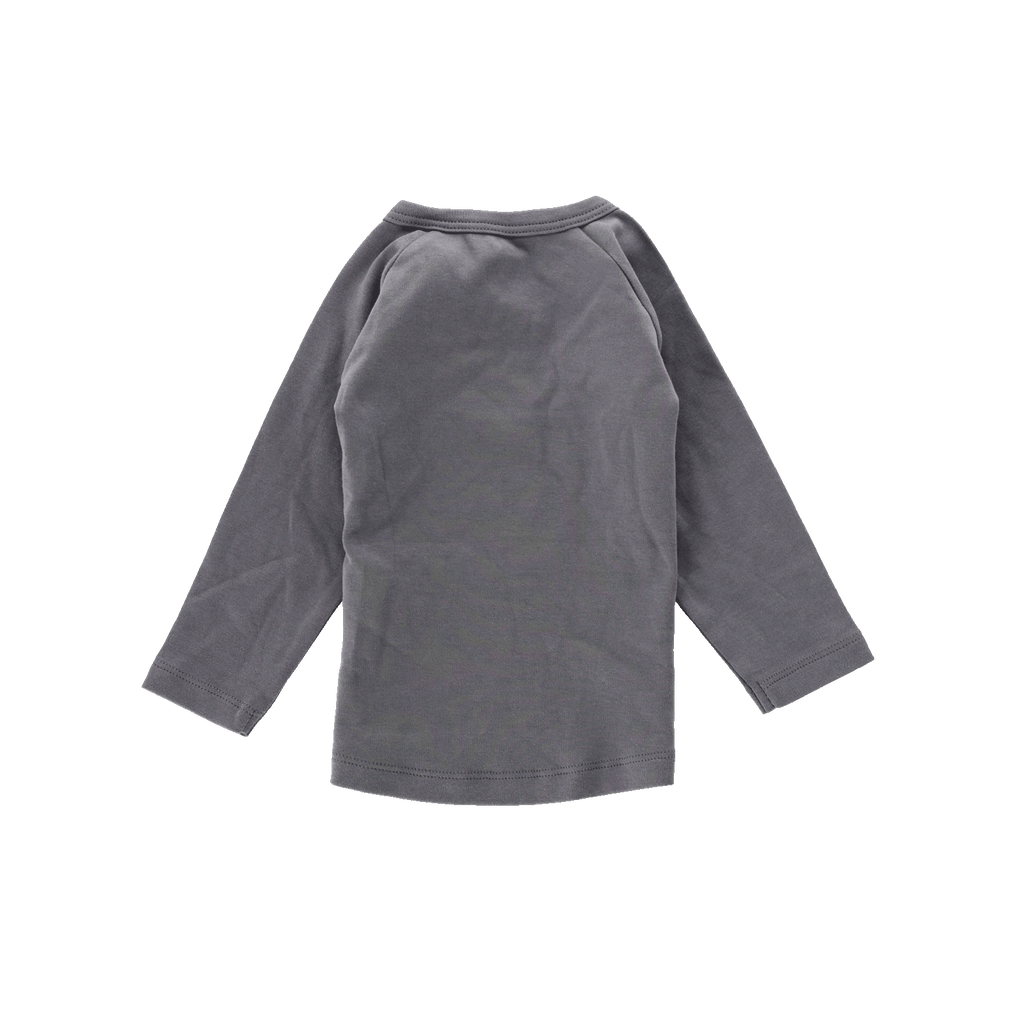 Vue de dos d'un t-shirt à manches longues gris « BVB 1909 » pour bébés et jeunes enfants, idéal pour les jeunes supporters du Borussia Dortmund