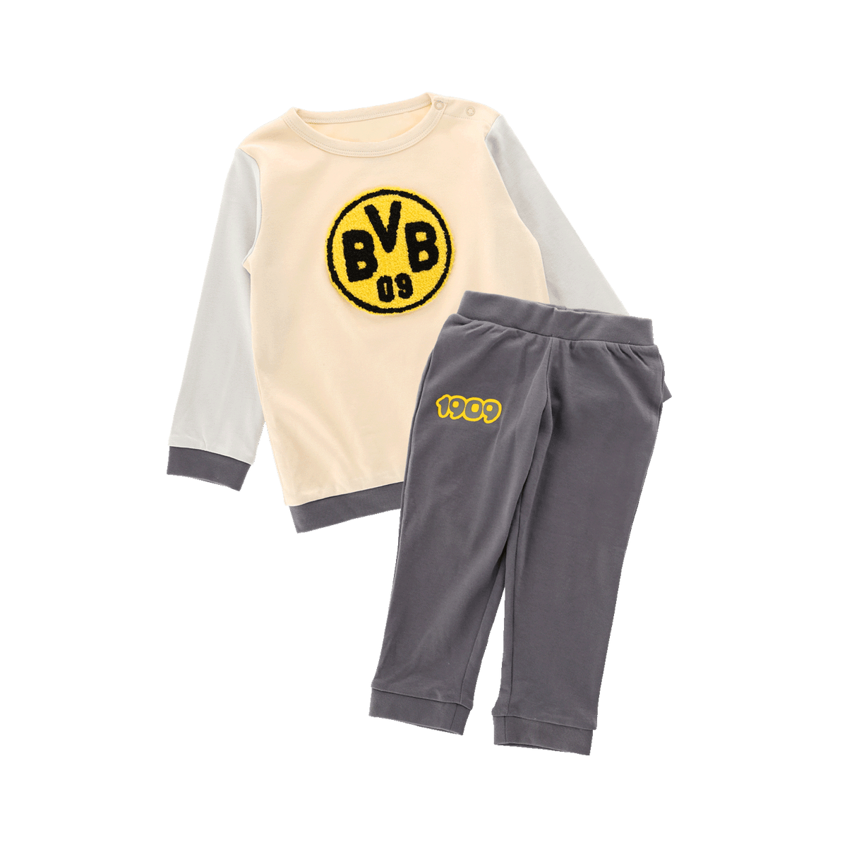 BVB Jogging-Set 1909 für Babys und Kleinkinder in schwarzgelbem Design mit BVB-Logo und 1909-Aufdruck.