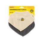 BVB-Dreieckstuch-Set aus Frottee für Babys, bestehend aus einem beigen und einem grauen Tuch, dekoriert mit der BVB-Biene und präsentiert auf gelber Verpackung.