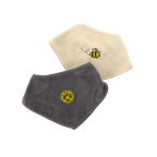 Frottee-Dreieckstuch-Set des BVB bestehend aus einem grauen Tuch mit BVB-Logo und einem beigen Tuch mit einer aufgestickten Biene, perfekt für Babys und Kleinkinder.