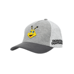 Casquette grise du BVB pour bébés et jeunes enfants, au design « color block », avec le logo Emma jaune et l'inscription « Borussia Dortmund » sur le côté.