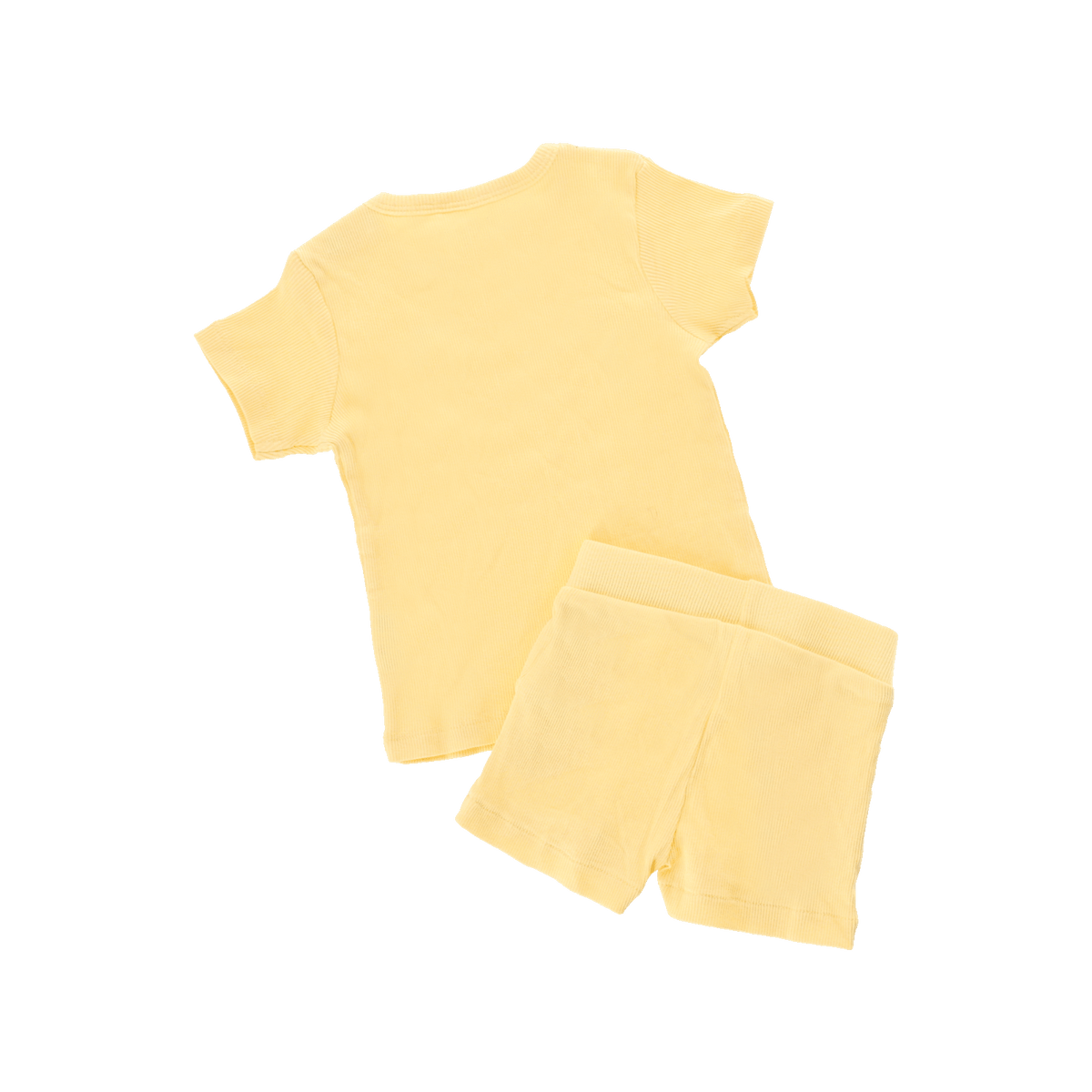 Gelbes Ripp-Set für Baby und Kleinkinder mit Kurzarm-Oberteil und kurzer Hose in schlichtem Design. Perfekt für kleine BVB-Fans.