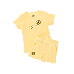 Ensemble jaune à côtes BVB pour bébés et tout-petits, composé d'un t-shirt avec une abeille brodée et d'un short avec le logo BVB.
