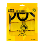 Black-and-yellow gift box set for babies, includes 3 pieces with BVB logos, ideal for little Borussia Dortmund fans, size 62/68.