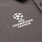 Gray BVB polo shirt with the UEFA Champions League logo in high-quality embroidery, official fan merchandise from the 2025 Champions League collection.