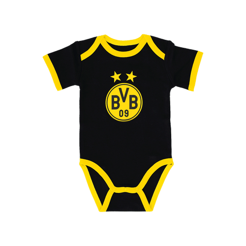 Body pour bébé noir et jaune avec l'écusson du BVB, idéal pour les petits supporters du Borussia Dortmund.