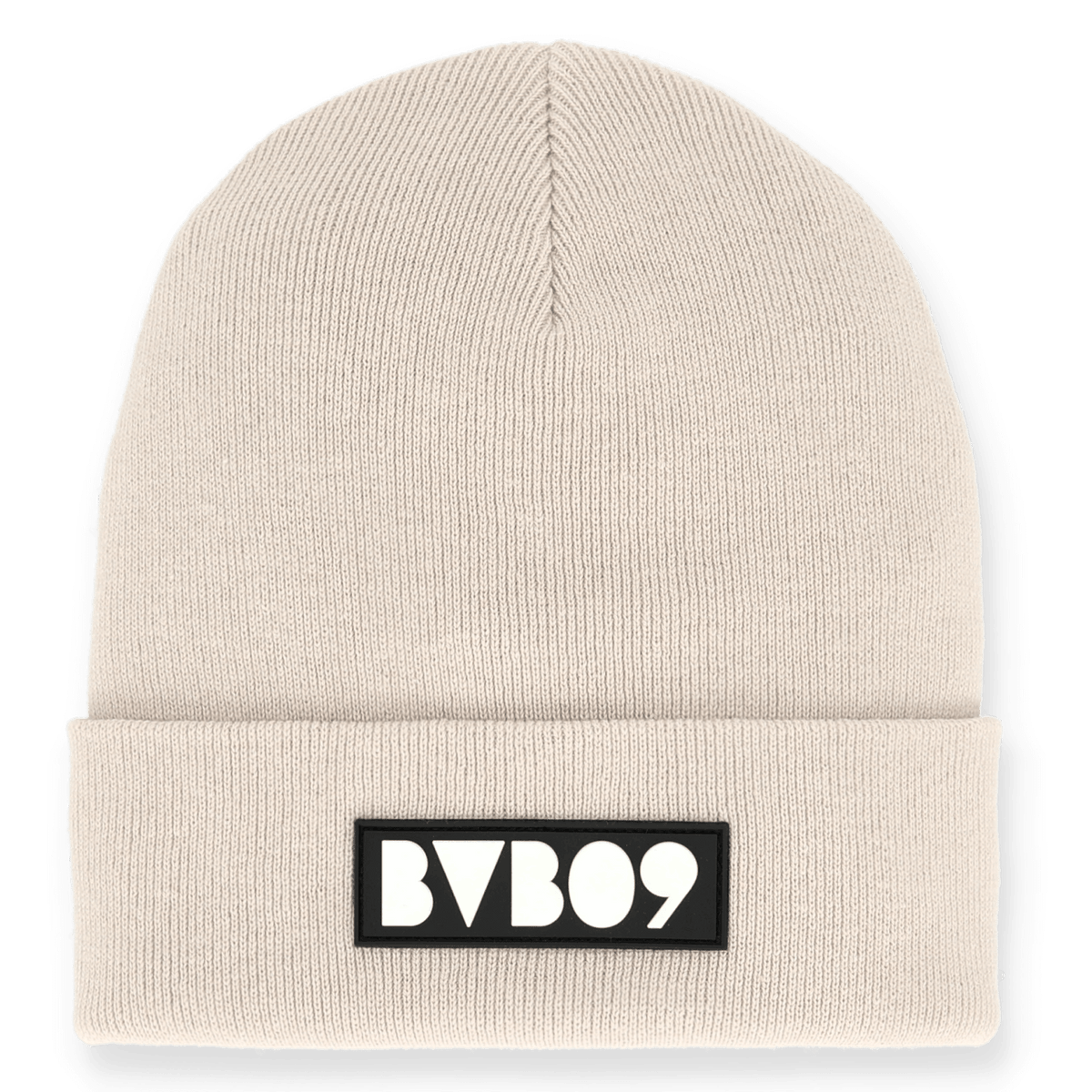 Beige beanie with the BVB 09 logo, a stylish and practical accessory for Borussia Dortmund fans.