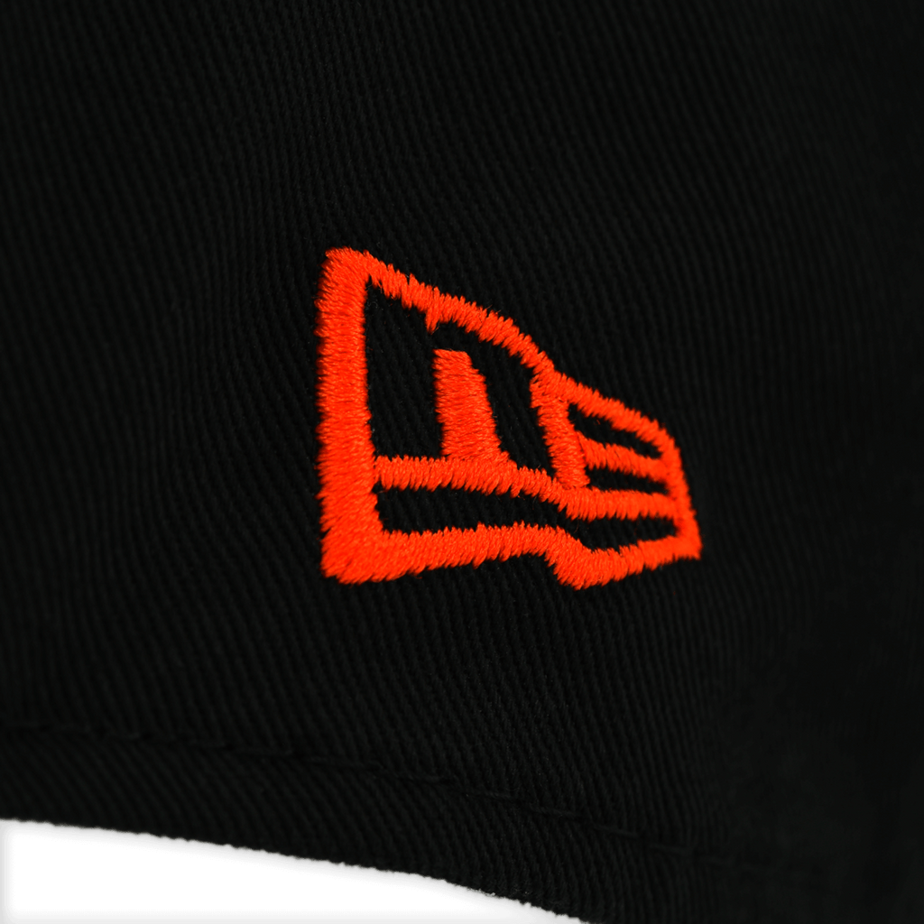 Close-up view of the BVB New Era 9Forty Heat 2025 cap in black with a red embroidered New Era logo.